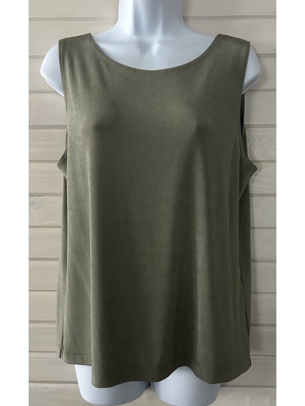 Chicos Travelers Sz 2 PETITES (LARGE 12-14P) Green Tank Shell Slinky EUC